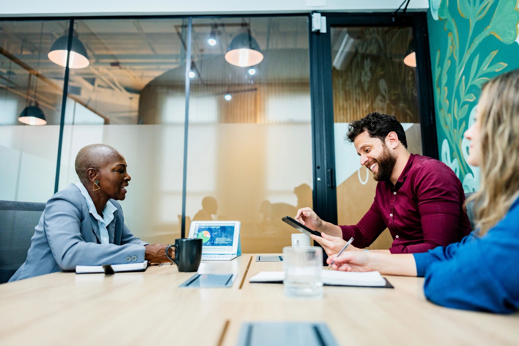 Professionals meeting in a modern office conference room