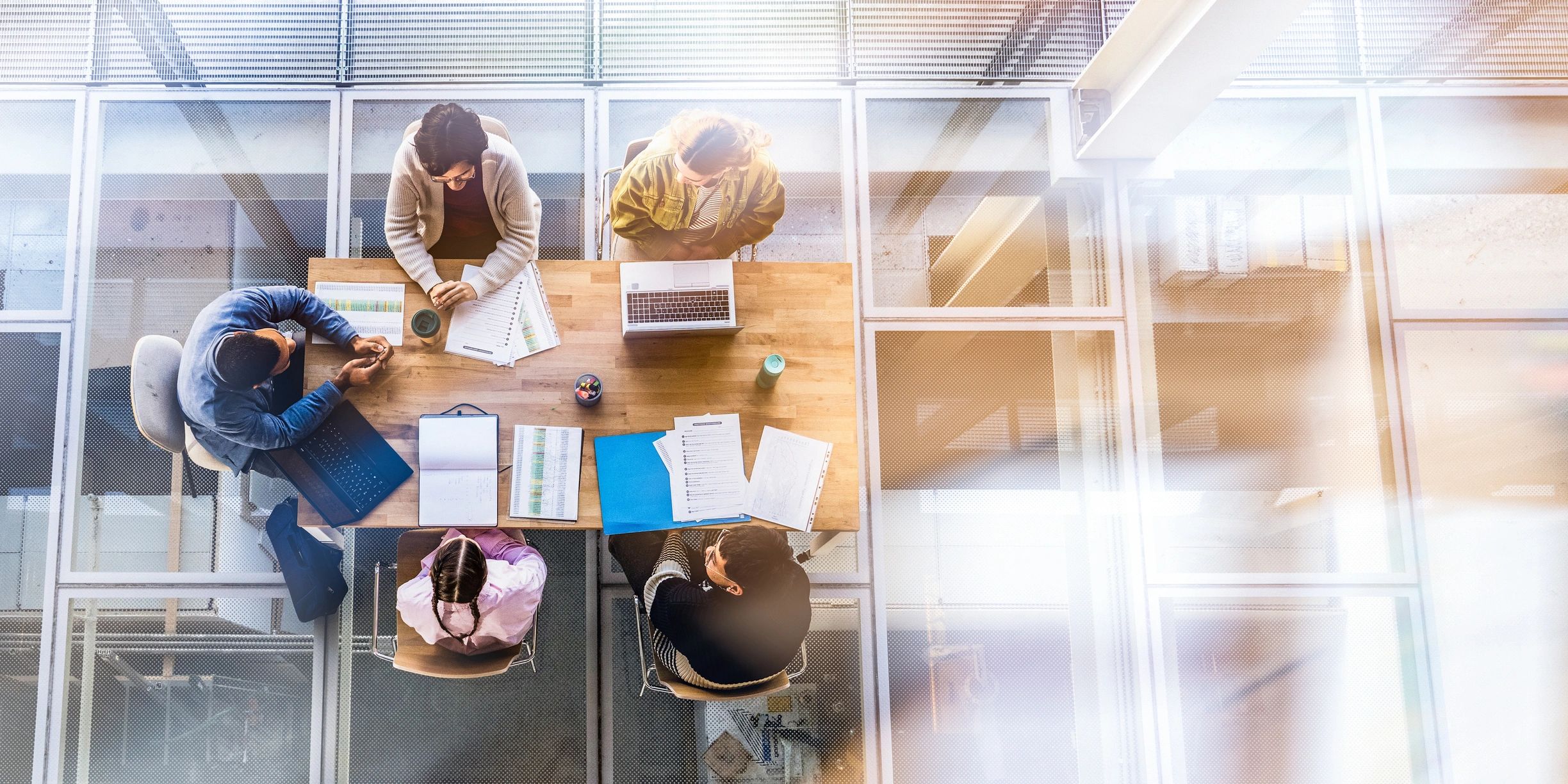 Professional team collaborating around a conference table